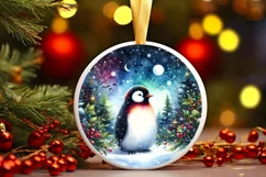 Watercolor Christmas Penguin Ornament Sublimation PNG Product Image 3