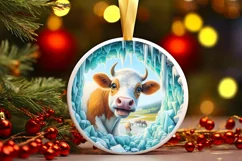 Melting Ice Wall Cow Round Ornament PNG Product Image 2