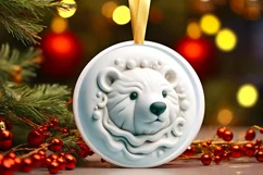 Round 3D Martzipan Christmas Polar Bear Ornament Sublimation Product Image 3