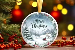 Watercolor Winter Scene Merry Christmas Ornament Sublimation Product Image 3