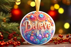 BELIEVE 3D Winter Ornament Sublimation PNG Product Image 3