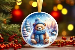 Round Melting Winter Scene Teddy Bear Ornament PNG Product Image 3