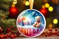 Round Melting Winter Scene Teddy Bear Ornament PNG Product Image 3