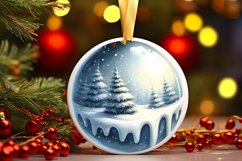 Winter Scene with Sleight Round Ornament Sublimation PNG Product Image 3
