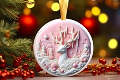Pastel Christmas Deer Round Ornament Sublimation PNG Product Image 3
