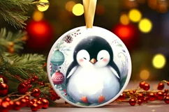 Penguin Round Ornament Sublimation PNG Product Image 3
