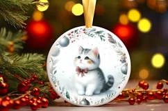 Watercolor Cat Christmas Ornament PNG Product Image 2