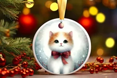 Watercolor Cat Christmas Ornament PNG Product Image 1
