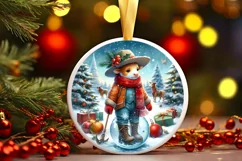 Cow Winter Scene Round Ornament Sublimation PNG Product Image 3
