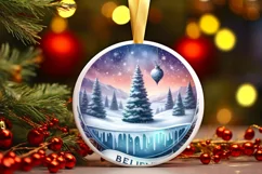 Round Winter Scene Believe Ornament PNG Product Image 3