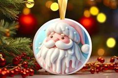 Santa with deer Round Ornament Sublimation PNG Product Image 1