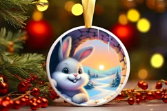 Snow Rabbit Round Painting Sublimation PNG Product Image 3