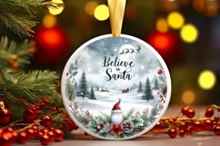 Winter Scene Believe in Santa Round Ornament Sublimation PNG Product Image 1
