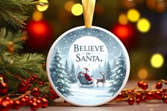 Winter Scene Believe in Santa Round Ornament Sublimation PNG Product Image 1