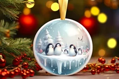 Round Winter Scene with Penguins Ornament PNG Product Image 3