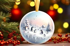 Round Winter Scene with Penguins Ornament PNG Product Image 1