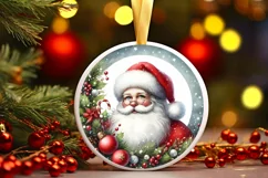 Santa Round Ornament Sublimation PNG Product Image 1