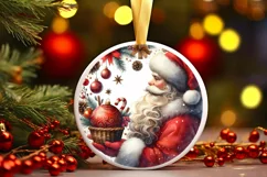 Santa Round Ornament Sublimation PNG Product Image 1
