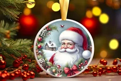 Santa Round Ornament Sublimation PNG Product Image 1