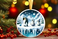 Winter Scene with Penguins Christmas Ornament PNG Product Image 2