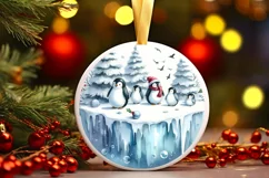 Winter Scene with Penguins Christmas Ornament PNG Product Image 1