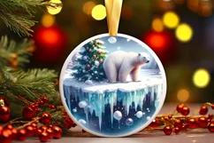 Round Melting Winter Scene with Polar Bear Ornament PNG Product Image 1