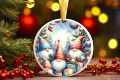 Round Winter Scene with Gnomes Ornament PNG Product Image 3