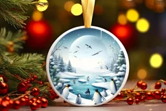 Winter Penguins Round Ornament PNG Product Image 2