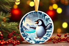 Icy Wall Penguin Round Ornament PNG Product Image 3