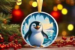 Icy Wall Penguin Round Ornament PNG Product Image 1