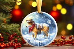 Winter Scene with Cowboy Round Ornament Sublimation PNG Product Image 3