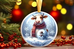 Winter Scene with Cowboy Round Ornament Sublimation PNG Product Image 3