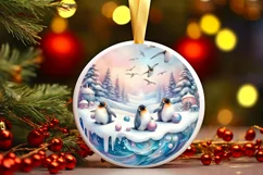 Winter Scene with Penguins Christmas Ornament PNG Product Image 1