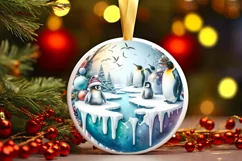Watercolor Winter Scene Penguins PNG Product Image 1