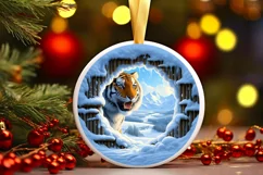 Smiling Tiger Snow Wall Round Ornament PNG Product Image 2