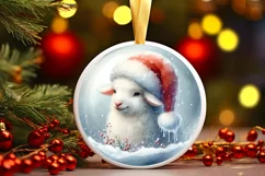 Watercolor Winter Scene Lamb Santa Hat Ornament PNG Product Image 3