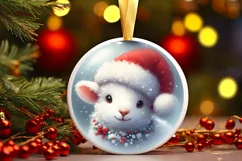 Watercolor Winter Scene Lamb Santa Hat Ornament PNG Product Image 1