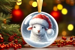 Watercolor Winter Scene Lamb Santa Hat Ornament PNG Product Image 2