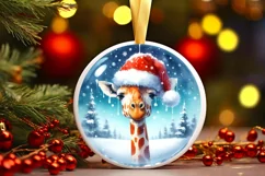 Watercolor Winter Scene Giraffe Santa Hat Ornament PNG Product Image 3