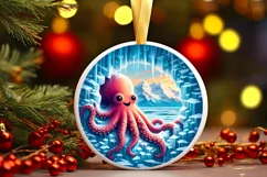 Icy Wall Octopus Round Ornament PNG Product Image 3