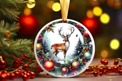 Reindeer Christmas Round Ornament Sublimation PNG Product Image 3