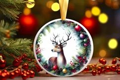 Reindeer Christmas Round Ornament Sublimation PNG Product Image 1