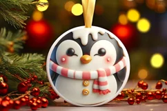 Christmas Penguin Round Ornament Sublimation PNG Product Image 3