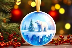 Winter Scene with Polar Bear Round Ornament Sublimation PNG Product Image 3