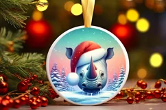 3D Rhino Santa Hat Ornament Sublimation PNG Product Image 1