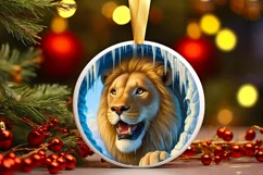 Melting Ice Wall Lion Round Ornament PNG Product Image 2