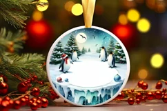 Winter Penguins Round Ornament PNG Product Image 1
