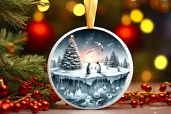 Winter Penguins Round Ornament PNG Product Image 1