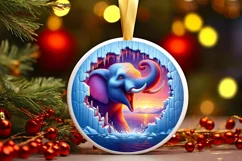 Melting Ice Wall Elephant Round Ornament PNG Product Image 3