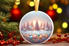 Round Winter Scene Ornament Sublimation PNG Product Image 2